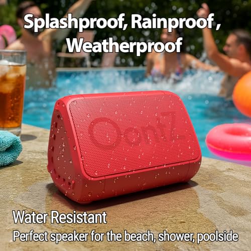 Image of OontZ Angle Solo Compact Bluetooth Speaker, 14-Hour Playtime, Red | Compact 5W Bluetooth speaker with clear sound, 100-ft range, IPX5, mic, AUX Input and USB-C Charging Cable.