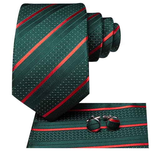 Image of Hi-Tie Silk Ties for Men Plaid Paisley Striped Necktie Pocket Square Cufflinks Set Formal Business