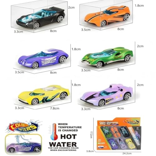 Image of Sky Tech Colour Changing Die Cast Mini Metal Car Set of 6 PCS Alloy Racing Sports Cars, Hot Water Color Change Toy Vehicles, Mini Metal Push & Go Cars for Kids Boys Girls Age 3+, Birthday Gift