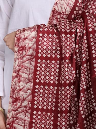 Batik Printed Art Silk Dupatta with Fringes - Art Silk 5