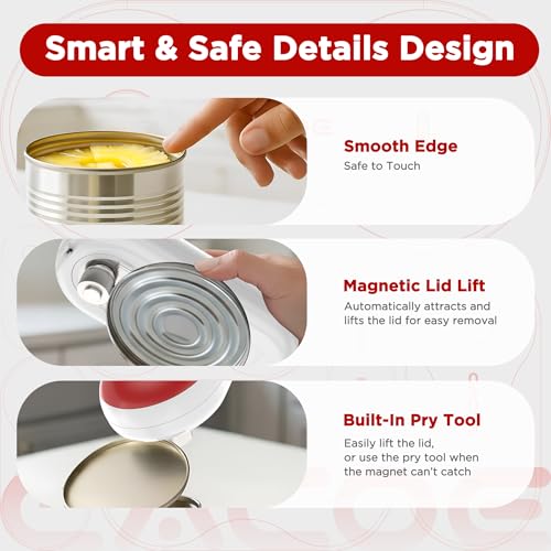 CACOE Automatic Smart Electric Can Opener with Auto Stop & USB-C Charging - Cordless Can Opener for Elderly and Arthritic Users for Seniors & Arthritis, Effortless One-Touch Open - Thumbnail 4