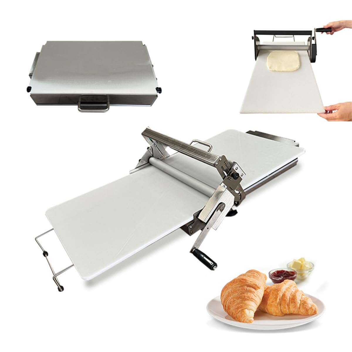 Sfogliatrice Professionale per Pasta Sfoglia,sfogliatrice Manuale,Spessore Regolabile da 0 A 25 Mm,sfogliatrice in Acciaio Inox,sfogliatrice Pieghevole per Panetterie E Pasticcerie