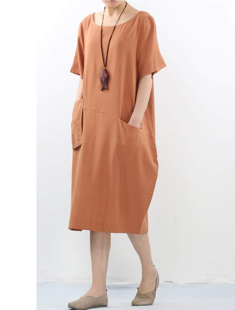 Mordenmiss Womens Cotton Linen Dresses Short Sleeve Baggy Loose Summer |  Desertcart Fiji