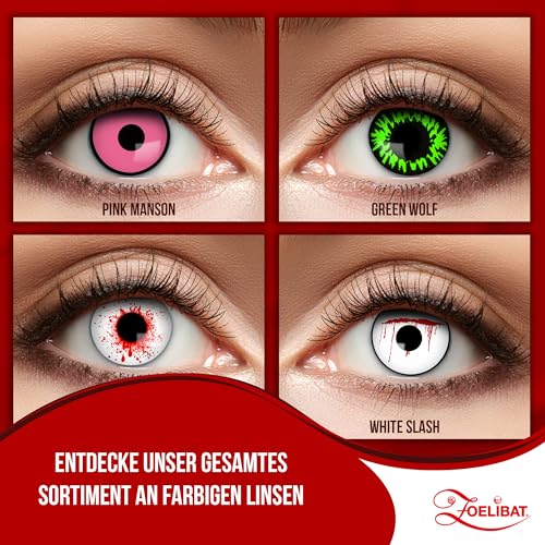 Zoelibat farbige Kontaktlinsen rot ohne Stärke, Bloodshoot 3, 1 Paar Wochenlinsen, weiche Augenlinsen für Halloween, Karneval und Fasching