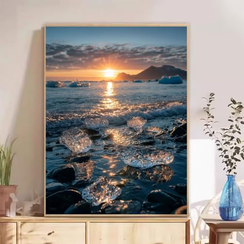 Peinture Diamant Océan pour Décoration Murale Salon et Chambre Ambiance Coucher de Soleil