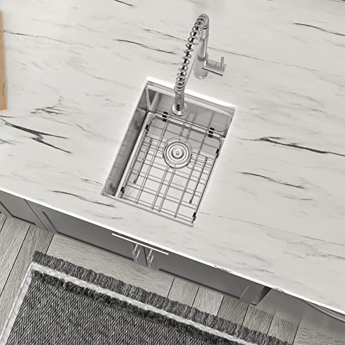 14 Undermount Bar Sink Workstation - Dcolora 14 Inch Stainless Steel Bar Prep Sink With Ledge Round Corner X Grooves Wood Cutting Board 16 Gauge Single Bowl Rv Camper Kitchen Sink Basin #TOP2