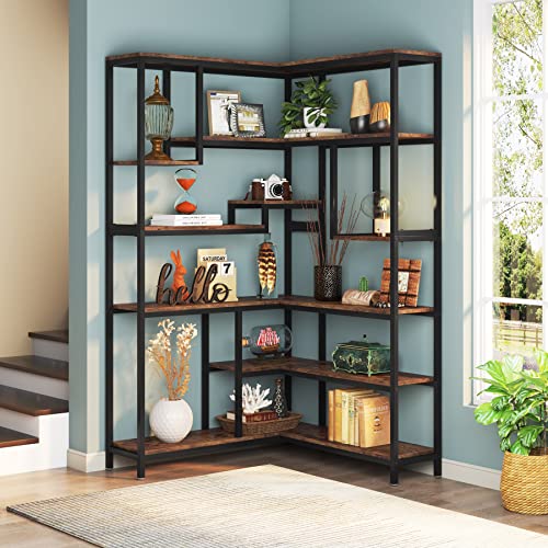 Tribesigns 6-Shelf Corner Bookshelf, Large Modern Corner Bookcase, 6-Tier Tall Corner Shelf Storage Display Rack With Metal Frame For Living Room Home Office (Rustic Brown) #TOP4