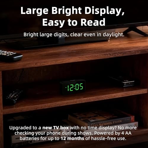 Image of Small Battery Operated Alarm Clock: Long-Lasting Battery Use | Compact Cordless Digital Clock for Bedrooms Desks and Travel - Easy to See with Auto Brightness for Seniors (Green Digits)