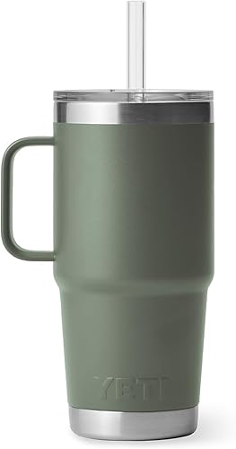 Miniatura 235 de YETI Rambler - Vaso de viaje con asa y tapa con popote, 35 onzas, vaso de agua de viaje, con asa, acero inoxidable, color blanco
