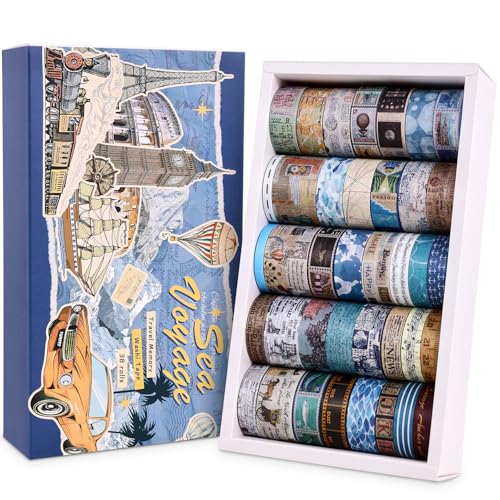 Vintage Washi Tape Set, Vintage Travel Stamp Map