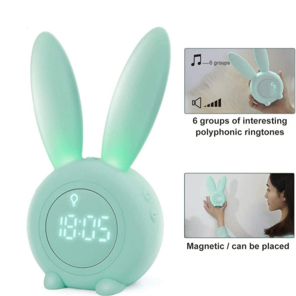 Genérico Reloj Despertador Infantil-Despertador Digital portátil en Forma de Conejo con función de luz Nocturna y Sonido LED, Control táctil para la decoración del hogar (Rosa)
