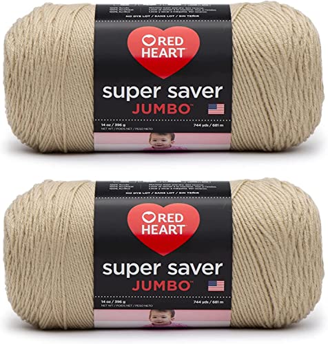 Image of Red Heart Super Saver Jumbo Buff Yarn - 2 Pack of 396g /14oz - Acrylic - 4 Medium (Worsted) - 744 Yards - Knitting /Crochet