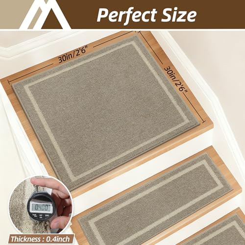 COSY HOMEER Stair Landing Rug 30x30 Inch, Non-Slip Square Landing Mat for Wood Steps Indoor, Washable Polyester with TPE Backing, Beige by COSY HOMEER - Image 2