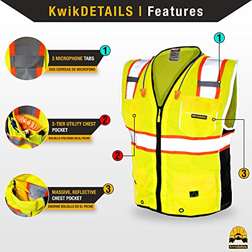 KwikSafety - Charlotte, NC - CLASSIC Safety Vest [JUMBO Pocket] Class 2 ANSI OSHA High Visibility Reflective Heavy Duty Mesh Zipper HiVis Construction HiViz Work Gear/Yellow Small - Thumbnail 4