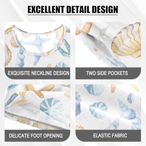 ALAZA Cute Seashell Starfish White Pajamas Short Sleeve 2 Piece Sleepwear Top and Bottom Pajama Set Unisex4