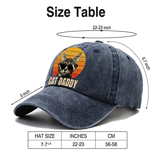 Pishovi Cat Daddy Fun Distressed Washed Blue Baseball Cap, Vintage Adjustable Cotton Cap, Funny Retirement Gift For Man Woman Cat Lovers, Christmas Anniversary Birthday Gifts For Cat Dad Cat Mom #TOP1