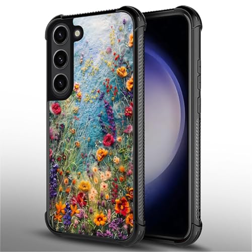 ZHEGAILIAN Compatible with Samsung Galaxy S23 Case,Embroidered Wildflowers for Girl Woman Men Boy,Drop Protection with Soft TPU Bumper Case for Samsung Galaxy S23
