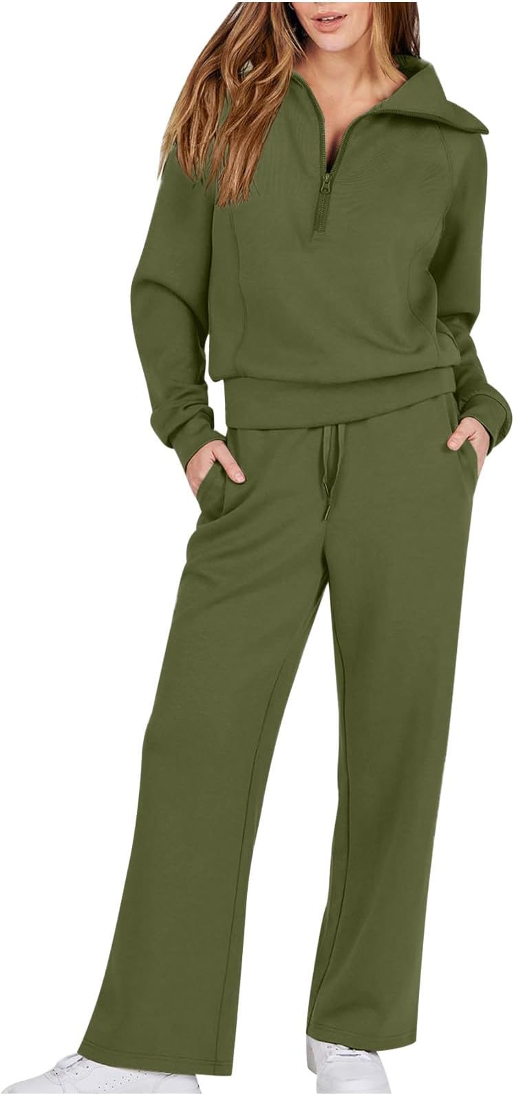 Womens 2 Piece Outfits Sweatsuit Oversized Half Zip Pullover Long Sleeve Sweatshirt Wide Leg Yoga Jogger Pants Sets