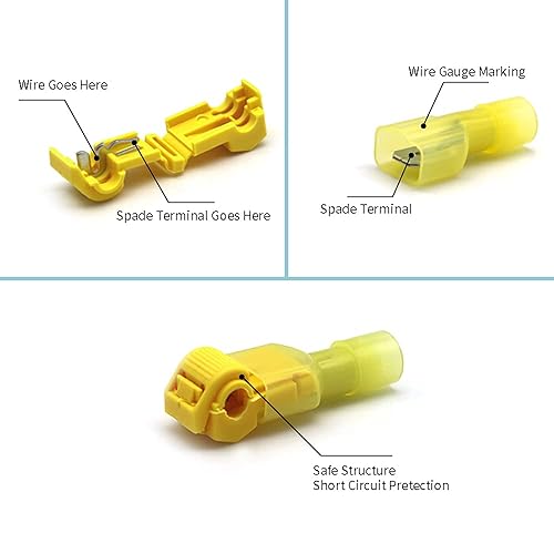 Miniatura 6 de Vrupin 120 conectores de cable en T, color azul 18-14 AWG, impermeables, grifos en T para automoción, autodesprecible rápido empalme en T, kit