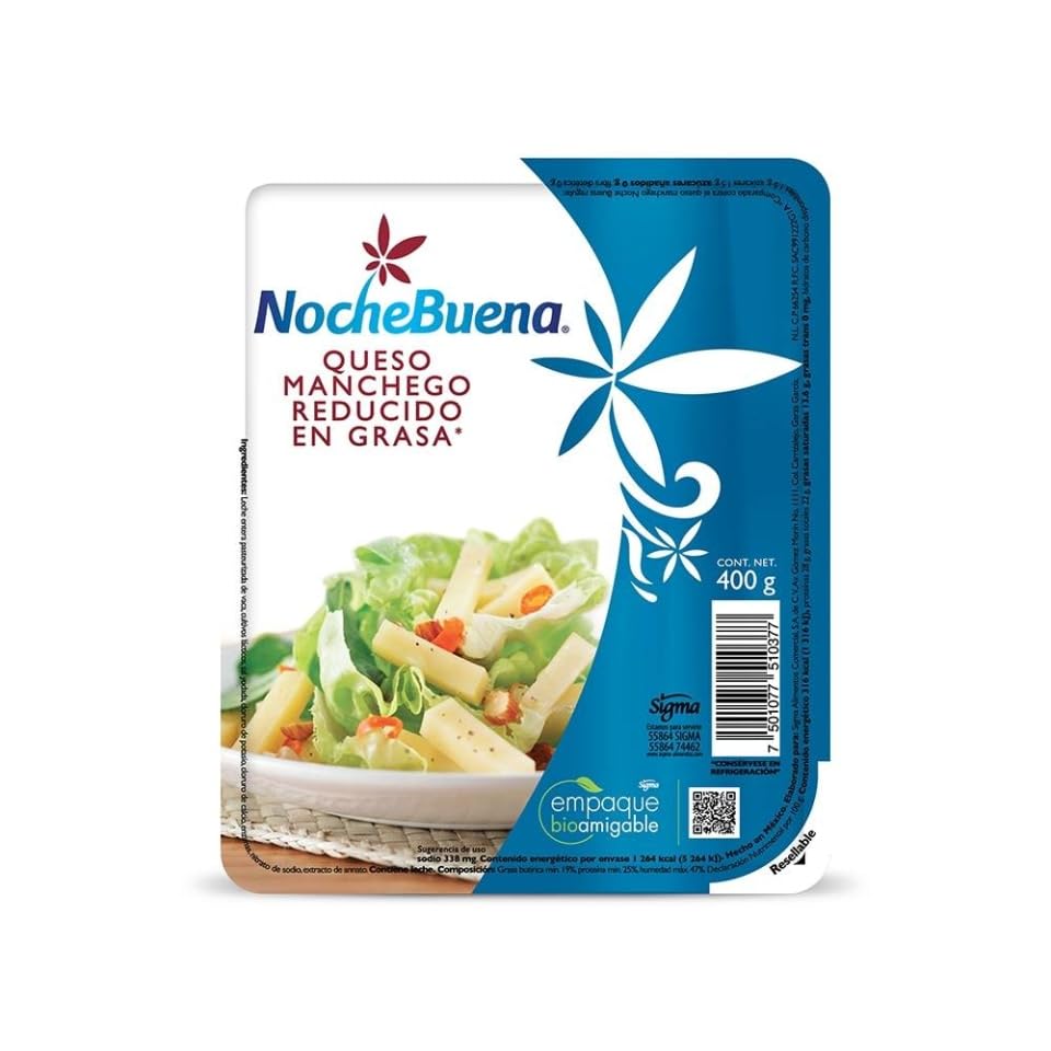 La Mejor Lista de Queso asadero que puedes comprar esta semana. 26 Nochebuena Queso Manchego Reducido en Grasa, 400g