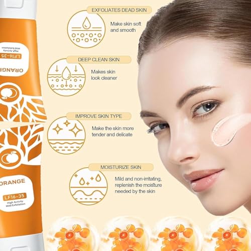 Image of Orange Enzymes Exfoliating Gel for Face & Body | Deep Cleansing Moisturizing Facial Exfoliator | Dead Skin Remover | Brightening & Pore Cleansing Scrub for All Skin Types Vitamin C (PACK OF 1, 100ml)