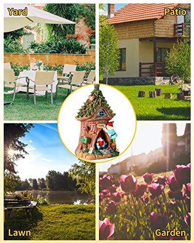 Istatue Solar Fairy House With 2 Gnomes - 11.5'' Resin Miniature Figurines For Outdoor Decor - Solar Powered Garden Lights For Patio, Yard, Lawn - Tree Cottage Home Ornament & Housewarming Gift #TOP6