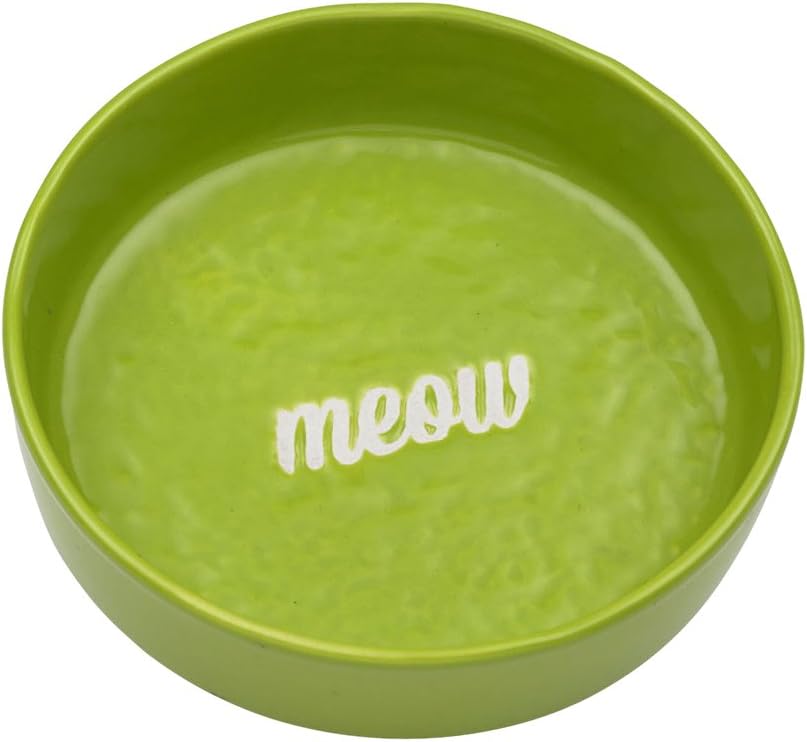 ORE Pet Ceramic Solid Bowl Etched Meow - Green - 1.5 Cups