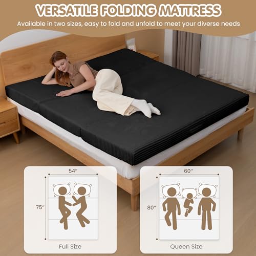 feliz home 5-in-1 Convertible Folding Sofa Bed,Queen Tri-Fold Mattress with Removable L-Shaped Armrests,Corduroy Boneless Couch Floor Sofa Futon Couch Sleeper with Pull Out Bed の商品画像 4