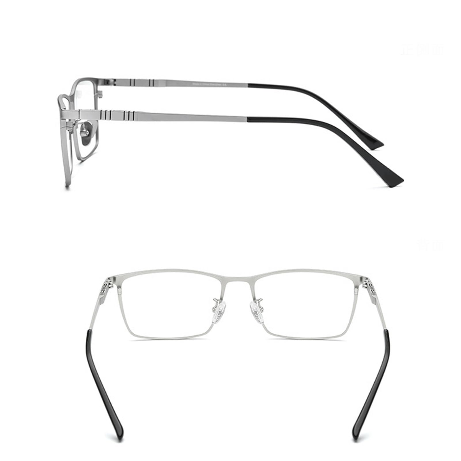 Quadratische Brillengestelle, Reine Titanbrille for Computer, ultraleichte, Nicht verschreibungspflichtige Brillen mit Silikon-Nasenpolster(Grey)