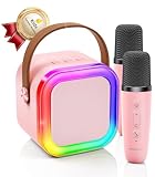 Kinglucky Mini Karaoke Machine for Kids, Top Birthday Gift Pick for Girls Ages 3, 4, 5, 6, 7, 8, 9, 10, 11, 12 Years Old, Kids' Personal Video Players Accessories with 2 Mics Valentines Day Gifts Pink