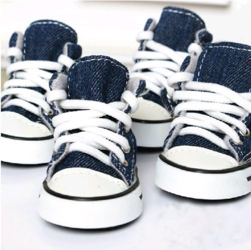 Pet Denim Canvas Shoes / Dog Sneakers Shoes / Pet Non-skid / Wear-resisting Shoes (size4 L: 5.6cm;W: 4.4cm)