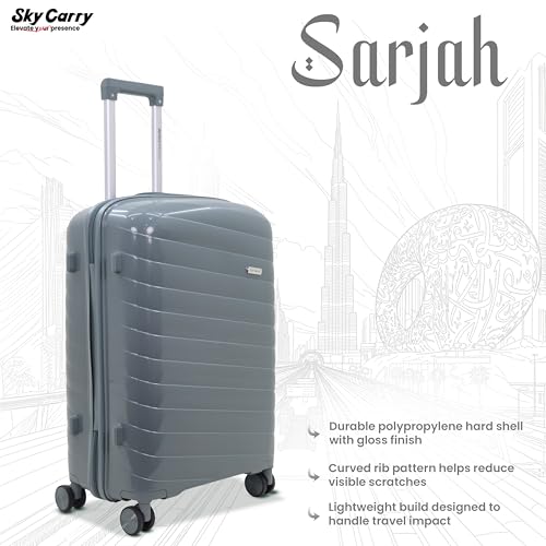 Image of Sarjah Polypropylene Suitcase Trolley Bag | Durable Hard Shell | TSA-Type Lock, 360 Dual Spinner Wheels, Aviation-Grade Telescopic Handle, Matte-Gloss Finish