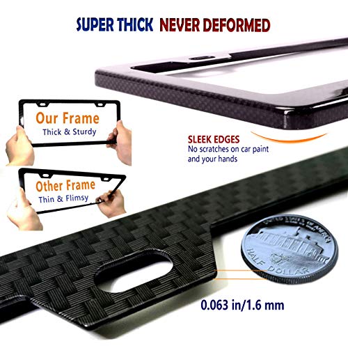 Aootf Carbon Fiber License Plate Frame- Anti Theft Car Tag Holder, 2 Pack Black Aluminum Bracket For Front Bumper And Rear, With Stainless Steel Mount Hardware Kit- Locking Security Screws Bolts, Caps #TOP3
