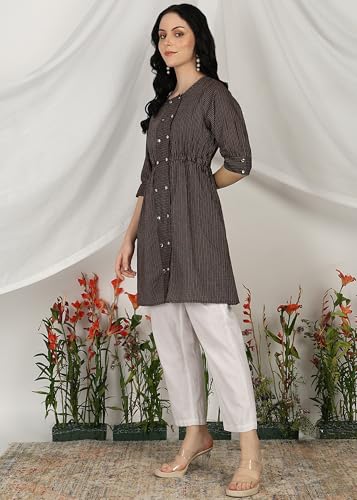 Image of Yash Gallery Women's Cotton Stripe Printed Straight Tunic for Women