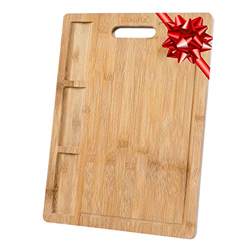 Large Bamboo Cutting Board with Juice Groove & Built-in Compartments (17x12.6)  Heavy Duty Kitchen Chopping Board for Meat Cheese & Vegetables  Organic Butcher Block | Serving Tray | Carving Board