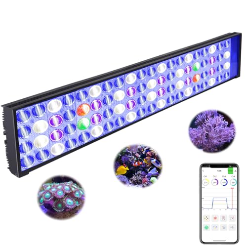 PopBloom LED Aquarium Light Dimmeable Full Spectrum LED Reef Light for Coral Saltwater Fish Tank, Remote/Timer Control, Programmable Auto On/Off (Smart-APP Control, with Hang Kit)