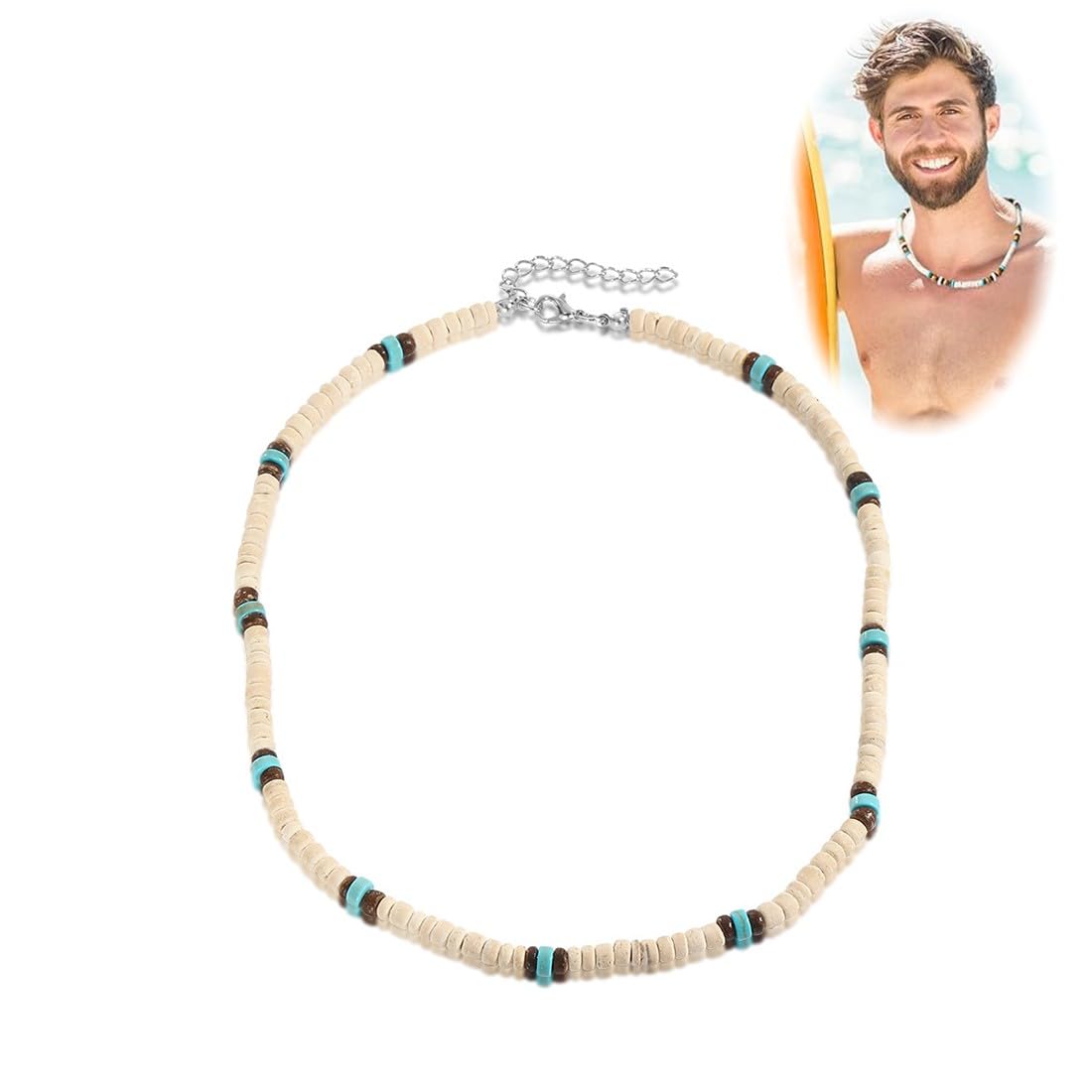 1 Pcs Collana E Bracciale Di Perle, Surf Collana Con Perle Di Cocco Fatti A Mano, Beach Gioielli Da Uomo, Collana Da Surfista Da Uomo, Catena Di Legno Perline Impermeabili, Collana Da Spiaggia