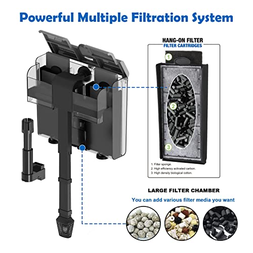Tohidaqu Aquarium Fish Tank Filters - 8W 215Gph Hang On Aquarium Filter With Surface Skimmer - Quiet Adjustable Waterfall Turtle Filter For 30-45 Gallon… #TOP2