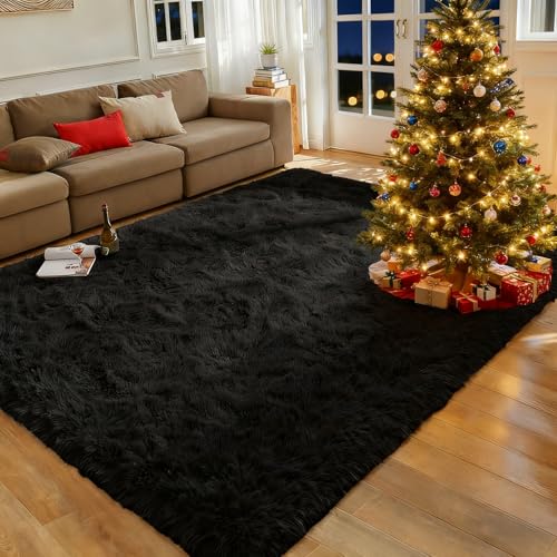 ZXIAOHUI Alfombra Grande Salon 180 x 180 cm Antideslizante, Fluffy, Muy Suave, No Se Desprenden, Lavable hasta 30 Grados, Alfombra de Pelo Largo, Alfombras Moderna, Adecuado para Interiores, Negro