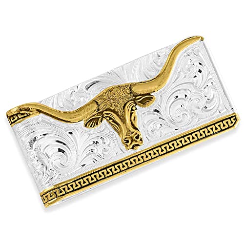 Image of Montana Silversmiths Made in the USA Western Lifestyle Money Clip (Two-Tone Carved Longhorn)