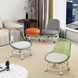 Cadeirinha com Rodinha de Acrílico Silenciosas - Mini Cadeira com Rodinhas Transparente e Fosco Assento Almofadado - Cores Sortidas