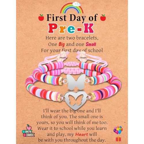 First Day of School Kindergarten Preschool Gifts, Mom and Daughter Matching Bracelets Set, Back to School Gifts for Girls Daughter