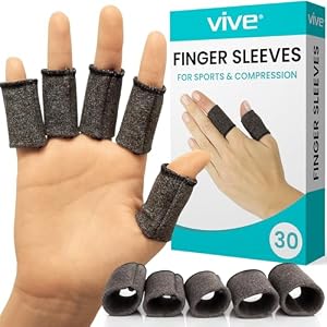Vive Finger Sleeves (30 Pack) – Compression Cushion for Arthritis, Swelling, Joint Pain Relief – Thumb & Index Guard Wraps Basketball, Golf, Crochet, Writing, & More – Support Protectors for Sports