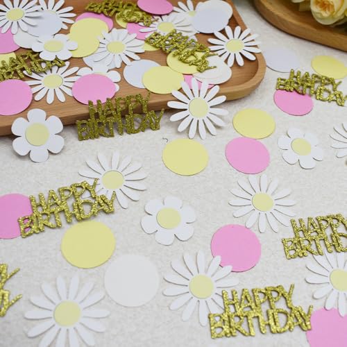 Image of Daisy Flower Tabble Confetti for Birthday Party Decorations Sunflower Theme Table Decorations for Baby Shower Table Decoration Golden Pink White 1st Birthday Supplies, 100 Pcs (Color A)
