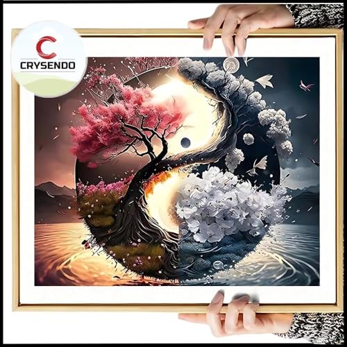 Image of CRYSENDO DIY Diamond Crystal Painting Kit | Embroidery 5D Spring Yin Yang Diamond Painting | Mosaic Cross Stitch Full Drill Diamond Painting | Ideal for Gifts, Home Wall Decor (30 X 40cm)