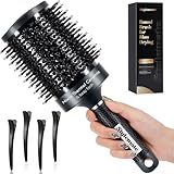 Large Round Brush, (Barrel 2.7 Inch, 65mm) Nano Thermal Ceramic & Ionic Tech Round Barrel Roller Hair Brush with Boar Bristles for Blow Drying-Black