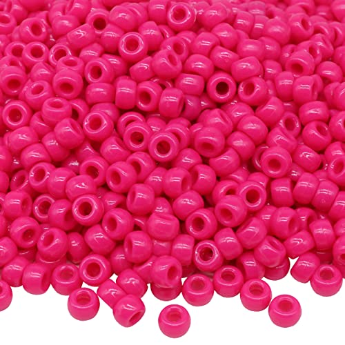 Image of 1000Pcs Pony Beads Bracelet 9mm Rose Plastic Barrel Pony Beads for Necklace,Hair Beads for Braids,Key Chain,Jewelry Making (Hot Pink)