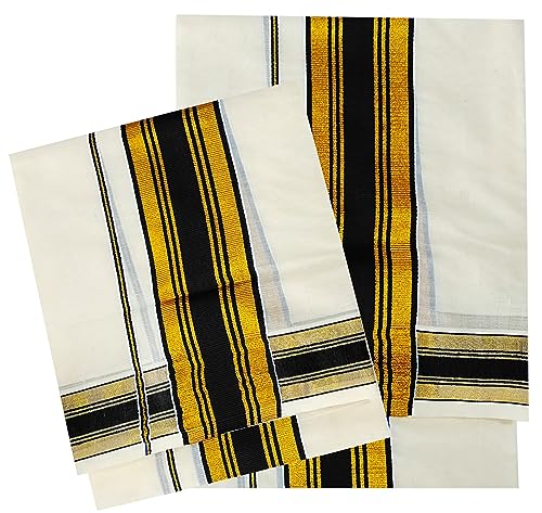 Women's Kerala Traditional Cotton Set Mundu Cream Color with Fancy Border