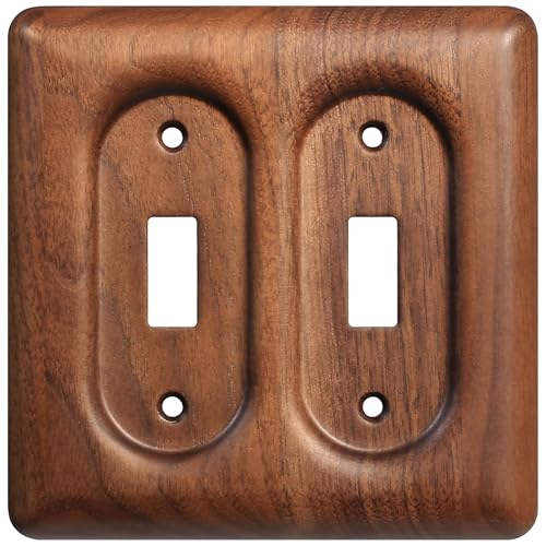 YDJSA Decorative Light Switch Plates Solid North American Walnut Double Toggle Light Switch Cover, 2-Gang Wall Plate