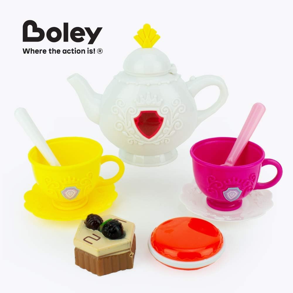 Boley Deluxe Tea Set - 18 Piece Plastic Play Toy Tea Party Set for Little Girls and Toddler Kids